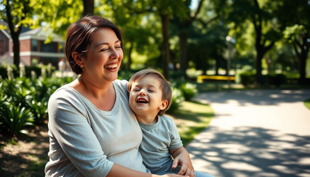 Mutter und Sohn lachen zusammen Mutter und Sohn lachen zusammen