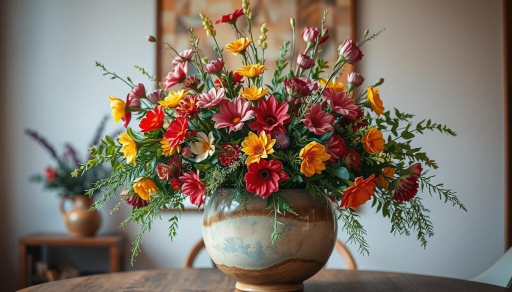 Kreative Kombinationen Blumen Zweige Bodenvase